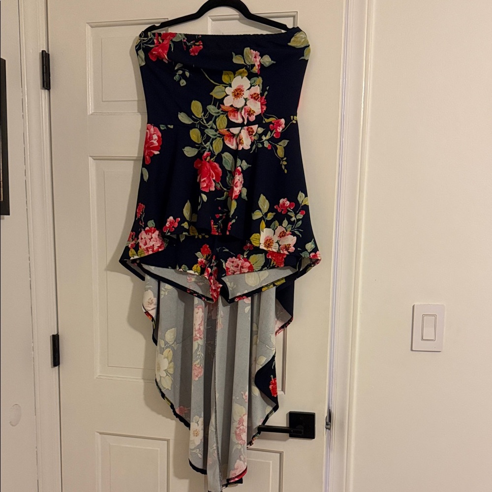 Fashion Nova Floral High Low Strapless Romper